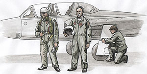 Два пилота Fouga Magister и механик для (будут отправлены в течение 3–5 недель)
