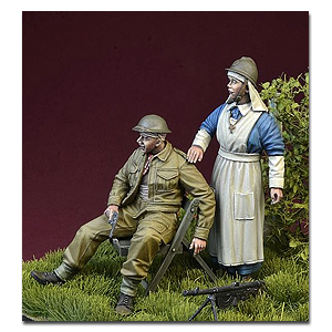 Бельгийская медсестра времен Второй мировой войны с раненым солдатом BEF