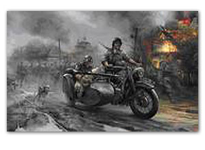 Немецкий мотоцикл R12 с коляской и экипажем