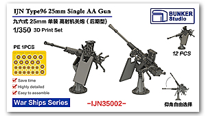 1/350 IJN Type96 25-мм одноствольная зенитная пушка (позднего типа) со щитом (12 шт.)